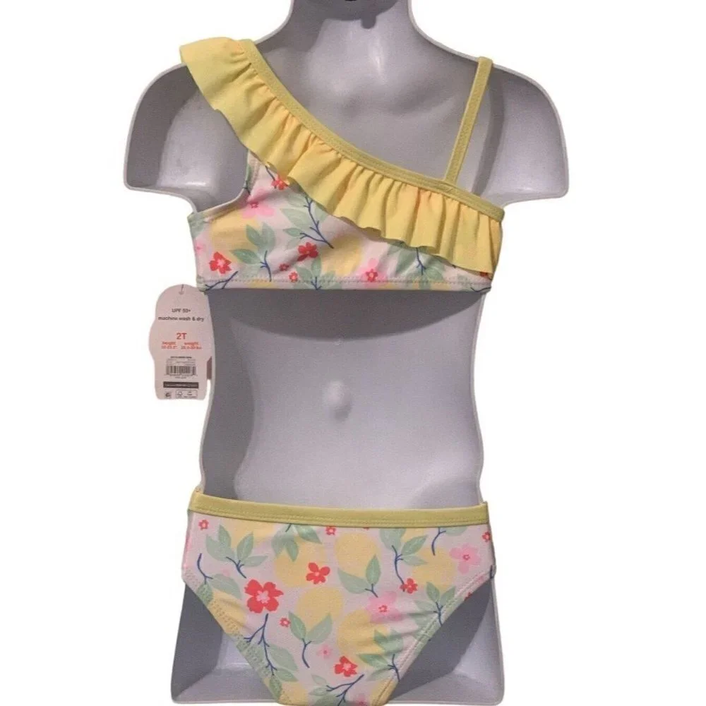 Wonder Nation Infant Toddler Girls 2PC Bikini Swimming Suit Size 2T Yellow Lemon
